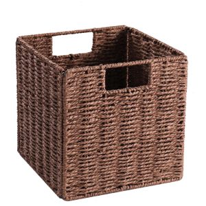 Handmade Straw Storage Basket Wicker Woven Foldable Storage Basket Books Clothes Snacks Desktop Organizer Basket