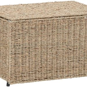 Hand-woven storage basket foldable dirty clothes basket bedroom living room toys organising basket imitation rattan (Seagrass)