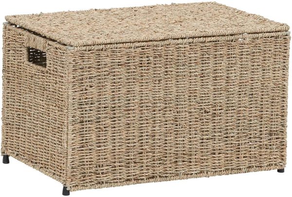 Hand-woven storage basket foldable dirty clothes basket bedroom living room toys organising basket imitation rattan (Seagrass)