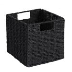 Handmade Straw Storage Basket Wicker Woven Foldable Storage Basket Books Clothes Snacks Desktop Organizer Basket (black)