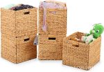 Handmade Straw Storage Basket Wicker Woven Foldable Storage Basket Books Clothes Snacks Desktop Organizer Basket (plain wood)