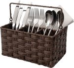 Rattan Compartmentalized Storage Basket Kitchen Tabletop Organizer-Brown