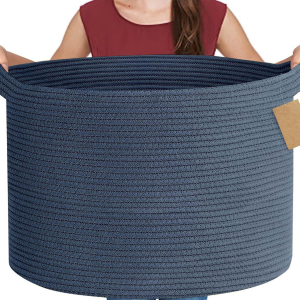 Custom Woven Storage Basket Storage Basket Cotton Rope Storage Sundry Closet Storage Basket (Deep Blue)