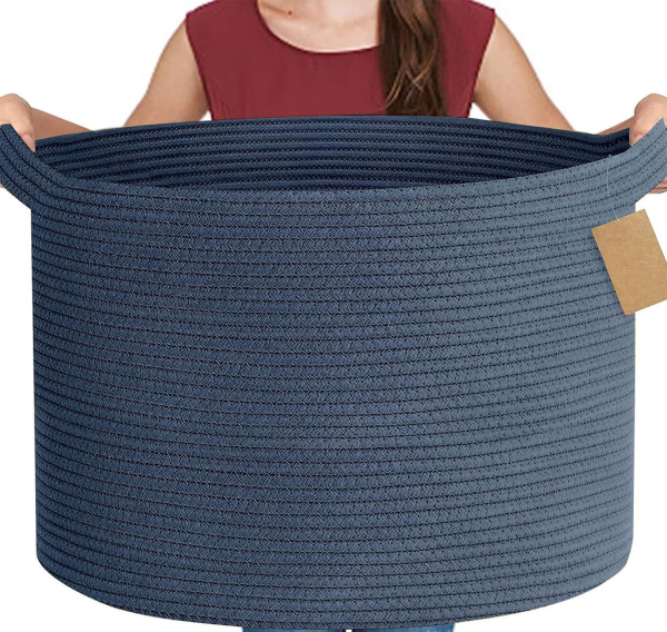 Custom Woven Storage Basket Storage Basket Cotton Rope Storage Sundry Closet Storage Basket (Deep Blue)