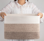 Custom Cotton Rope Woven Storage Basket Square Sundry Storage Box Hollowed Out Handles (Gradual Flower Brown)