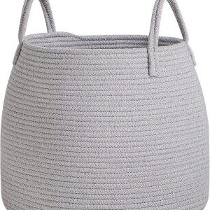 Amazon Cotton Rope Storage Basket Foldable Bedroom Living Room Round Toy Storage Basket (grey)