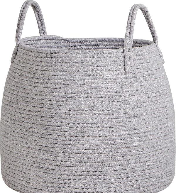 Amazon Cotton Rope Storage Basket Foldable Bedroom Living Room Round Toy Storage Basket (grey)