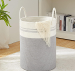 Cotton rope woven basket storage basket storage basket dirty clothes basket folding basket (pallid)