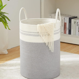 Cotton rope woven basket storage basket storage basket dirty clothes basket folding basket (pallid)