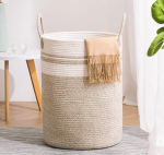 Cotton rope woven basket storage basket storage basket dirty clothes basket folding basket (flower brown)