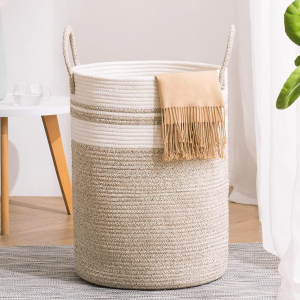 Cotton rope woven basket storage basket storage basket dirty clothes basket folding basket (flower brown)