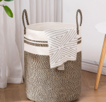 Cotton rope woven basket storage basket storage basket dirty clothes basket folding basket (Black Spot Brown)